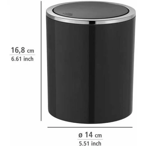 WENKO Mini Poubelle Salle De Bain Inca, Poubelle à Couvercle Basculant, Capacité 2L, Plastique Haut De Gamme, Ø 14 X 16,8 Cm, Noir 6 WENKO Mini Poubelle Salle De Bain Inca, Poubelle à Couvercle Basculant, Capacité 2L, Plastique Haut De Gamme, Ø 14 X 16,8 Cm, Noir – Image 4