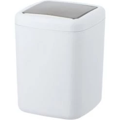 WENKO Mini Poubelle Salle De Bain Barcelona, Poubelle à Couvercle Basculant, Capacité 3L, Plastique Incassable Sans BPA, 15x20x15 Cm, Blanc