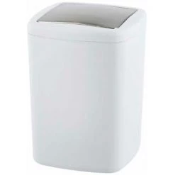 WENKO Petite Poubelle Salle De Bain Barcelona, Poubelle à Couvercle Basculant, Capacité 8.5L, Plastique Incassable Sans BPA, 20,5x28,5x20,5 Cm, Blanc