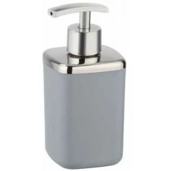 WENKO Distributeur Savon Liquide Barcelona, Capacité 370 Ml, Plastique Incassable Sans BPA, 7x16x7 Cm, Gris
