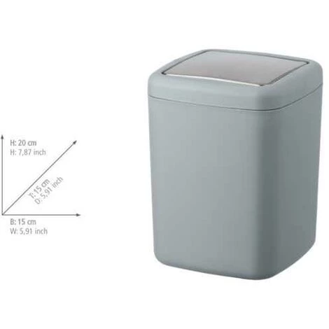 WENKO Mini Poubelle Salle De Bain Barcelona, Poubelle à Couvercle Basculant, Capacité 3L, Plastique Incassable Sans BPA, 15x20x15 Cm, Gris 5 WENKO Mini Poubelle Salle De Bain Barcelona, Poubelle à Couvercle Basculant, Capacité 3L, Plastique Incassable Sans BPA, 15x20x15 Cm, Gris – Image 3