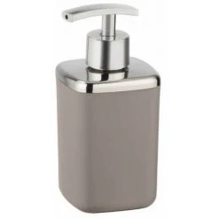 WENKO Distributeur Savon Liquide Barcelona, Capacité 370 Ml, Plastique Incassable Sans BPA, 7x16x7 Cm, Taupe