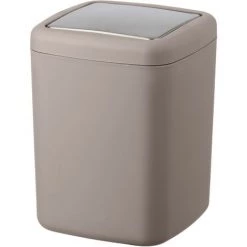 WENKO Mini Poubelle Salle De Bain Barcelona, Poubelle à Couvercle Basculant, Capacité 3L, Plastique Incassable Sans BPA, 15x20x15 Cm, Taupe