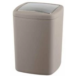 WENKO Petite Poubelle Salle De Bain Barcelona, Poubelle à Couvercle Basculant, Capacité 8.5L, Plastique Incassable Sans BPA, 20,5x28,5x20,5 Cm, Taupe