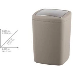 WENKO Petite Poubelle Salle De Bain Barcelona, Poubelle à Couvercle Basculant, Capacité 8.5L, Plastique Incassable Sans BPA, 20,5x28,5x20,5 Cm, Taupe -WENKO Soldes 16527630 3