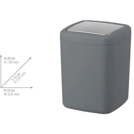 WENKO Mini Poubelle Salle De Bain Barcelona, Poubelle à Couvercle Basculant, Capacité 3L, Plastique Incassable Sans BPA, 15x20x15 Cm, Anthracite 5 WENKO Mini Poubelle Salle De Bain Barcelona, Poubelle à Couvercle Basculant, Capacité 3L, Plastique Incassable Sans BPA, 15x20x15 Cm, Anthracite – Image 3