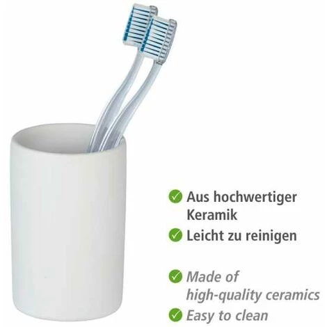 WENKO Porte Brosse à Dent Céramique Polaris, Gobelet Salle De Bain, Céramique, Ø 7x11 Cm, Blanc Mat 4 WENKO Porte Brosse à Dent Céramique Polaris, Gobelet Salle De Bain, Céramique, Ø 7x11 Cm, Blanc Mat – Image 2