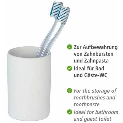 WENKO Porte Brosse à Dent Céramique Polaris, Gobelet Salle De Bain, Céramique, Ø 7x11 Cm, Blanc Mat 5 WENKO Porte Brosse à Dent Céramique Polaris, Gobelet Salle De Bain, Céramique, Ø 7x11 Cm, Blanc Mat – Image 3