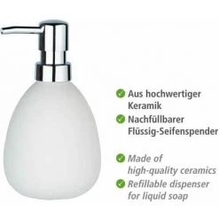 WENKO Distributeur Savon Liquide Céramique Polaris, Capacité 390 Ml, Céramique, 9,5x16x9 Cm, Blanc Mat 9 WENKO Distributeur Savon Liquide Céramique Polaris, Capacité 390 Ml, Céramique, 9,5x16x9 Cm, Blanc Mat -WENKO Soldes 16527645 3