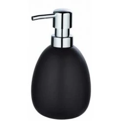 WENKO Distributeur Savon Liquide Céramique Polaris, Capacité 390 Ml, Céramique, 9,5x16x9 Cm, Noir Mat