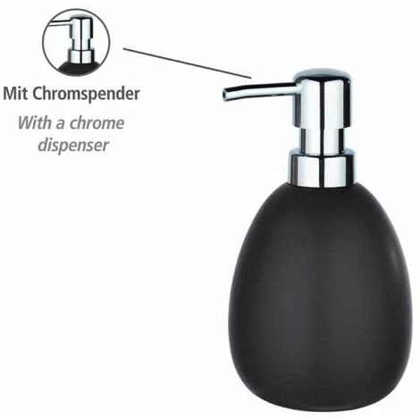 WENKO Distributeur Savon Liquide Céramique Polaris, Capacité 390 Ml, Céramique, 9,5x16x9 Cm, Noir Mat 4 WENKO Distributeur Savon Liquide Céramique Polaris, Capacité 390 Ml, Céramique, 9,5x16x9 Cm, Noir Mat – Image 2