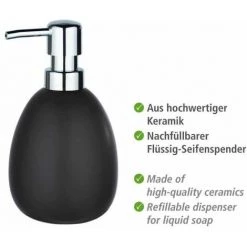 WENKO Distributeur Savon Liquide Céramique Polaris, Capacité 390 Ml, Céramique, 9,5x16x9 Cm, Noir Mat 9 WENKO Distributeur Savon Liquide Céramique Polaris, Capacité 390 Ml, Céramique, 9,5x16x9 Cm, Noir Mat -WENKO Soldes 16527649 3