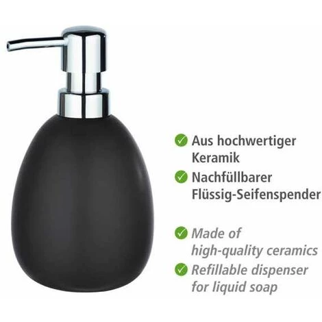 WENKO Distributeur Savon Liquide Céramique Polaris, Capacité 390 Ml, Céramique, 9,5x16x9 Cm, Noir Mat 5 WENKO Distributeur Savon Liquide Céramique Polaris, Capacité 390 Ml, Céramique, 9,5x16x9 Cm, Noir Mat – Image 3