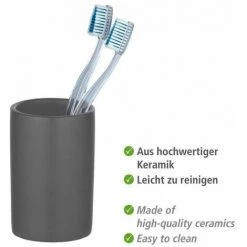 WENKO Porte Brosse à Dent Céramique Polaris, Gobelet Salle De Bain, Céramique, Ø 7x11 Cm, Gris Mat 8 WENKO Porte Brosse à Dent Céramique Polaris, Gobelet Salle De Bain, Céramique, Ø 7x11 Cm, Gris Mat -WENKO Soldes 16527653 2