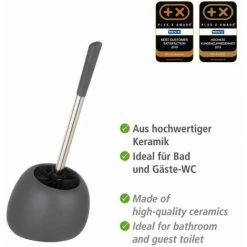 WENKO Porte Brosse WC Céramique Polaris, Brosse WC Noire, Céramique, 5x36x14,5 Cm, Gris Mat -WENKO Soldes 16527655 3