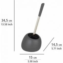 WENKO Porte Brosse WC Céramique Polaris, Brosse WC Noire, Céramique, 5x36x14,5 Cm, Gris Mat -WENKO Soldes 16527655 4