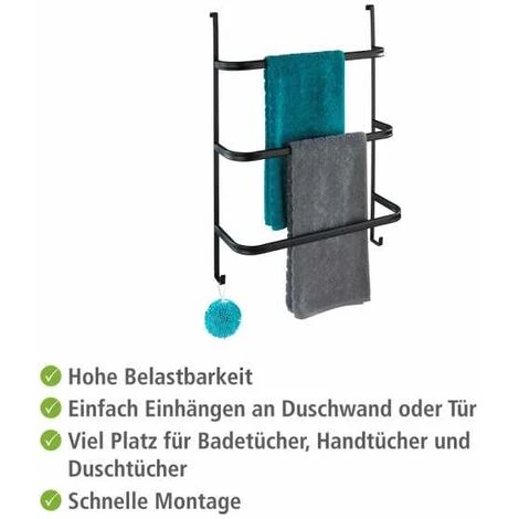 WENKO Porte Serviette Salle De Bain Irpinia, Porte Serviette Mural Sans Perçage à Suspendre, Acier, 54,5x77,5x21,5 Cm, Noir 5 WENKO Porte Serviette Salle De Bain Irpinia, Porte Serviette Mural Sans Perçage à Suspendre, Acier, 54,5x77,5x21,5 Cm, Noir – Image 3