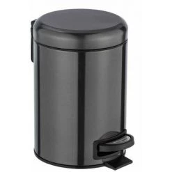 WENKO Poubelle à Pédale Leman, Mini Poubelle Salle De Bain, Capacité 3L, Acier Inox, 17x25x22,5 Cm, Noir Métallique
