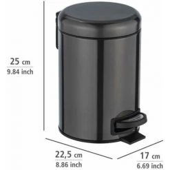 WENKO Poubelle à Pédale Leman, Mini Poubelle Salle De Bain, Capacité 3L, Acier Inox, 17x25x22,5 Cm, Noir Métallique -WENKO Soldes 16527661 4
