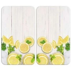 WENKO Protection Plaque De Cuisson, Couvre Plaque De Cuisson En Verre "Citrons", Lot De 2, 30 X 52 Cm