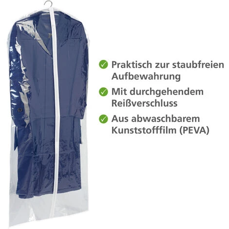 WENKO Housse De Vêtements Transparente à Suspendre, Housse De Protection Pour Costume Avec Fermeture éclair Et Ouverture Pour Cintre, Plastique, 150x60 Cm, Transparent 4 WENKO Housse De Vêtements Transparente à Suspendre, Housse De Protection Pour Costume Avec Fermeture éclair Et Ouverture Pour Cintre, Plastique, 150x60 Cm, Transparent – Image 2
