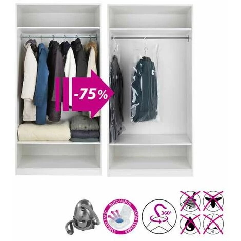 WENKO Housse De Rangement Sous Vide, L, Housse De Rangement Vêtement à Suspendre, 75% D'économie De Place, Protège Les Textiles De L'humidité Et Des Mites, Plastique, 105x70 Cm, Transparent 4 WENKO Housse De Rangement Sous Vide, L, Housse De Rangement Vêtement à Suspendre, 75% D'économie De Place, Protège Les Textiles De L'humidité Et Des Mites, Plastique, 105x70 Cm, Transparent – Image 2
