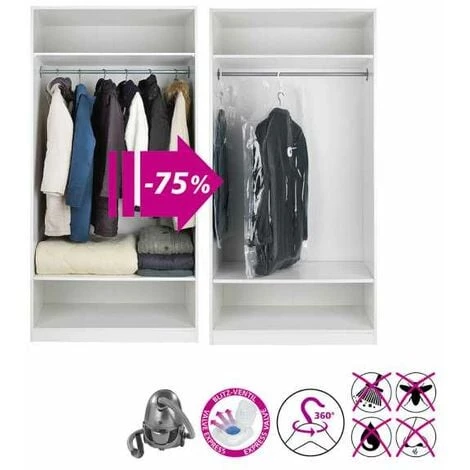 WENKO Housse De Rangement Sous Vide, XL, Housse De Rangement Vêtement à Suspendre, 75% D'économie De Place, Protège Les Textiles De L'humidité Et Des Mites, Plastique, 145x70 Cm, Transparent 4 WENKO Housse De Rangement Sous Vide, XL, Housse De Rangement Vêtement à Suspendre, 75% D'économie De Place, Protège Les Textiles De L'humidité Et Des Mites, Plastique, 145x70 Cm, Transparent – Image 2