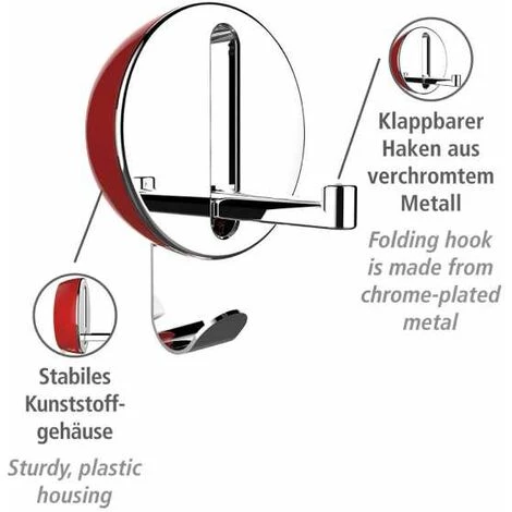 WENKO Crochet Rabattable Premium DELTA Rouge, Crochet Porte Manteau Pour L'entrée Ou Le Dressing - Crochet Porte Serviette Pour La Salle De Bain, Vis Fournies, Plastique - Métal, 8x11x2,5 Cm 5 WENKO Crochet Rabattable Premium DELTA Rouge, Crochet Porte Manteau Pour L'entrée Ou Le Dressing - Crochet Porte Serviette Pour La Salle De Bain, Vis Fournies, Plastique - Métal, 8x11x2,5 Cm – Image 3