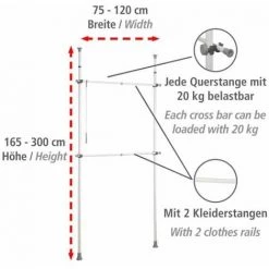 WENKO Portant Vêtement Téléscopique Pour Dressing Sur Mesure Hercules Basic, Garde Robe Telescopique Solution Sans Perçage, Réglable En Longueur Et Hauteur, Acier, 75-120x165-300x11 Cm, Blanc -WENKO Soldes 16527735 3