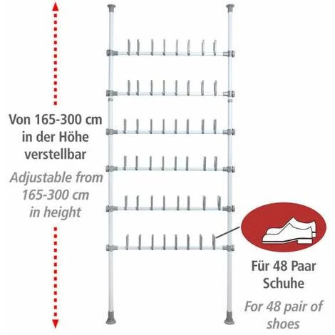 WENKO Range Chaussures Pour Penderie Herkules, Rangement Chaussures Télescopique, 48 Paires De Chaussures, Acier, 94x165-300x9 Cm, Blanc 4 WENKO Range Chaussures Pour Penderie Herkules, Rangement Chaussures Télescopique, 48 Paires De Chaussures, Acier, 94x165-300x9 Cm, Blanc – Image 2