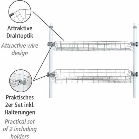 WENKO Panier Herkules, Pièce Détachée Pour Système De Rangement Télescopique Herkules, Lot De 2, Métal, 94x8x38 Cm, Blanc 5 WENKO Panier Herkules, Pièce Détachée Pour Système De Rangement Télescopique Herkules, Lot De 2, Métal, 94x8x38 Cm, Blanc – Image 3