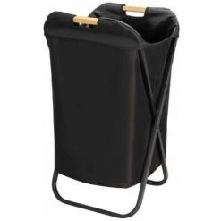 WENKO Panier à Linge Noir Loft, Coffre à Linge Salle De Bain Avec Poignée De Transport Et Sac à Linge Sale Amovible, Style Industriel, Capacité 115 Litres, Polyester - Bambou - Acier, 41x71x42 Cm, Noir