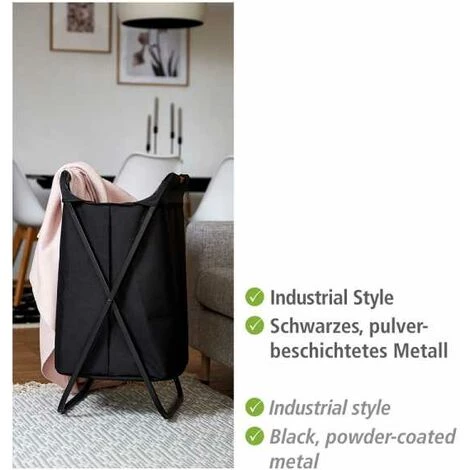 WENKO Panier à Linge Noir Loft, Coffre à Linge Salle De Bain Avec Poignée De Transport Et Sac à Linge Sale Amovible, Style Industriel, Capacité 115 Litres, Polyester - Bambou - Acier, 41x71x42 Cm, Noir 5 WENKO Panier à Linge Noir Loft, Coffre à Linge Salle De Bain Avec Poignée De Transport Et Sac à Linge Sale Amovible, Style Industriel, Capacité 115 Litres, Polyester - Bambou - Acier, 41x71x42 Cm, Noir – Image 3