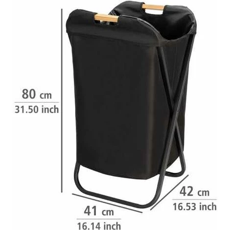 WENKO Panier à Linge Noir Loft, Coffre à Linge Salle De Bain Avec Poignée De Transport Et Sac à Linge Sale Amovible, Style Industriel, Capacité 115 Litres, Polyester - Bambou - Acier, 41x71x42 Cm, Noir 6 WENKO Panier à Linge Noir Loft, Coffre à Linge Salle De Bain Avec Poignée De Transport Et Sac à Linge Sale Amovible, Style Industriel, Capacité 115 Litres, Polyester - Bambou - Acier, 41x71x42 Cm, Noir – Image 4