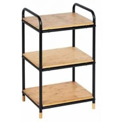 WENKO Etagere Rangement Cuisine Loft, étagère Bois Et Métal Noir Sur Pied 3 étagères De Rangement, Bambou - Métal, 42x69x33,5 Cm, Noir - Marron