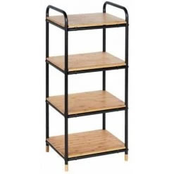 WENKO Etagere Rangement Cuisine Loft, étagère Bois Et Métal Noir Sur Pied 4 étagères De Rangement, Bambou - Métal, 42x94,5x33,5 Cm, Noir - Marron