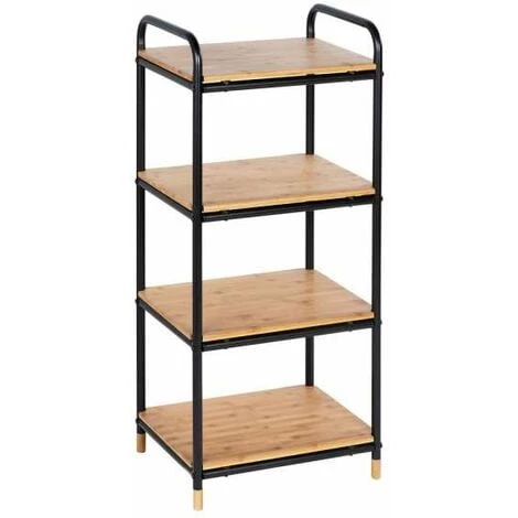 WENKO Etagere Rangement Cuisine Loft, étagère Bois Et Métal Noir Sur Pied 4 étagères De Rangement, Bambou - Métal, 42x94,5x33,5 Cm, Noir - Marron 3 WENKO Etagere Rangement Cuisine Loft, étagère Bois Et Métal Noir Sur Pied 4 étagères De Rangement, Bambou - Métal, 42x94,5x33,5 Cm, Noir - Marron