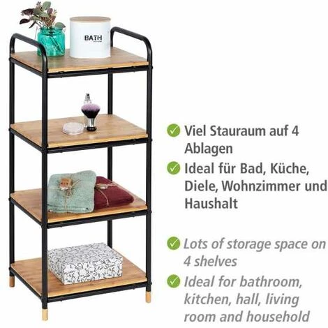 WENKO Etagere Rangement Cuisine Loft, étagère Bois Et Métal Noir Sur Pied 4 étagères De Rangement, Bambou - Métal, 42x94,5x33,5 Cm, Noir - Marron 4 WENKO Etagere Rangement Cuisine Loft, étagère Bois Et Métal Noir Sur Pied 4 étagères De Rangement, Bambou - Métal, 42x94,5x33,5 Cm, Noir - Marron – Image 2