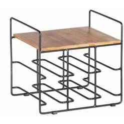 WENKO Meuble Range Bouteille Loft, Rangement De Style Industriel Jusqu'à 6 Bouteilles Et Plateau En Bambou , Acier - Bambou, 30x27,5x24 Cm, Noir - Marron