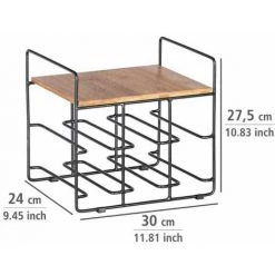 WENKO Meuble Range Bouteille Loft, Rangement De Style Industriel Jusqu'à 6 Bouteilles Et Plateau En Bambou , Acier - Bambou, 30x27,5x24 Cm, Noir - Marron -WENKO Soldes 16527754 4