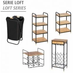 WENKO Meuble Range Bouteille Loft, Rangement De Style Industriel Jusqu'à 6 Bouteilles Et Plateau En Bambou , Acier - Bambou, 30x27,5x24 Cm, Noir - Marron -WENKO Soldes 16527754 5