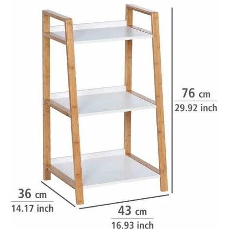 WENKO Étagère Salle De Bain Bambou Finja, Petit Meuble De Rangement Salle De Bain, 3 étagères Sur Pied, Bambou - MDF, 43x76x36 Cm, Blanc - Marron 6 WENKO Étagère Salle De Bain Bambou Finja, Petit Meuble De Rangement Salle De Bain, 3 étagères Sur Pied, Bambou - MDF, 43x76x36 Cm, Blanc - Marron – Image 4
