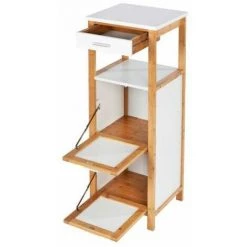 WENKO Meuble Colonne étagère Finja, Colonne Salle De Bain Avec 2 Tiroirs De Rangement, Bois Bambou - MDF, 34x89x30 Cm, Marron - Blanc -WENKO Soldes 16527758 5