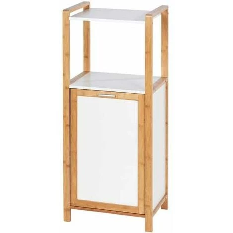 WENKO Meuble Panier à Linge Finja, Meuble Avec Tiroir Linge Sale Bambou Et 2 étagères De Rangement, MDF - Bambou, 40x95x30 Cm, Blanc - Marron 3 WENKO Meuble Panier à Linge Finja, Meuble Avec Tiroir Linge Sale Bambou Et 2 étagères De Rangement, MDF - Bambou, 40x95x30 Cm, Blanc - Marron