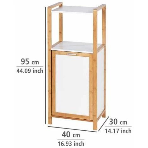 WENKO Meuble Panier à Linge Finja, Meuble Avec Tiroir Linge Sale Bambou Et 2 étagères De Rangement, MDF - Bambou, 40x95x30 Cm, Blanc - Marron 6 WENKO Meuble Panier à Linge Finja, Meuble Avec Tiroir Linge Sale Bambou Et 2 étagères De Rangement, MDF - Bambou, 40x95x30 Cm, Blanc - Marron – Image 4