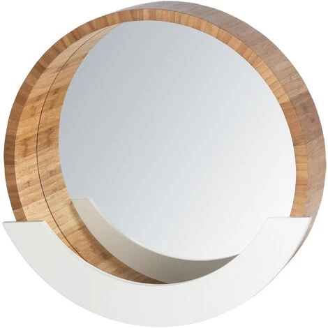 WENKO Miroir Rond Mural Finja, Miroir Bois Avec Espace De Rangement, Miroir Mural Style Scandinave Pour L'entrée, Le Salon, La Chambre Ø35cm, Bambou - MDF, 39x38x9,5 Cm, Marron - Blanc 3 WENKO Miroir Rond Mural Finja, Miroir Bois Avec Espace De Rangement, Miroir Mural Style Scandinave Pour L'entrée, Le Salon, La Chambre Ø35cm, Bambou - MDF, 39x38x9,5 Cm, Marron - Blanc