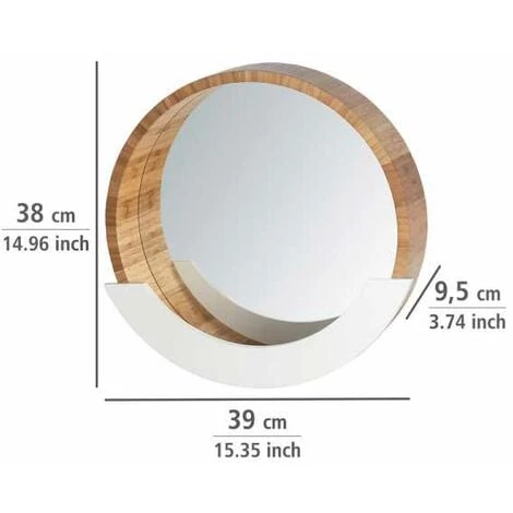 WENKO Miroir Rond Mural Finja, Miroir Bois Avec Espace De Rangement, Miroir Mural Style Scandinave Pour L'entrée, Le Salon, La Chambre Ø35cm, Bambou - MDF, 39x38x9,5 Cm, Marron - Blanc 6 WENKO Miroir Rond Mural Finja, Miroir Bois Avec Espace De Rangement, Miroir Mural Style Scandinave Pour L'entrée, Le Salon, La Chambre Ø35cm, Bambou - MDF, 39x38x9,5 Cm, Marron - Blanc – Image 4