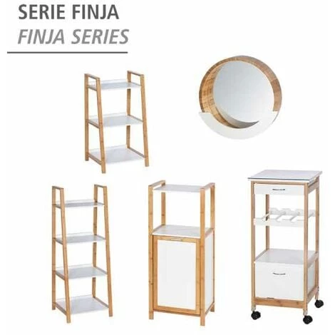 WENKO Miroir Rond Mural Finja, Miroir Bois Avec Espace De Rangement, Miroir Mural Style Scandinave Pour L'entrée, Le Salon, La Chambre Ø35cm, Bambou - MDF, 39x38x9,5 Cm, Marron - Blanc 7 WENKO Miroir Rond Mural Finja, Miroir Bois Avec Espace De Rangement, Miroir Mural Style Scandinave Pour L'entrée, Le Salon, La Chambre Ø35cm, Bambou - MDF, 39x38x9,5 Cm, Marron - Blanc – Image 5