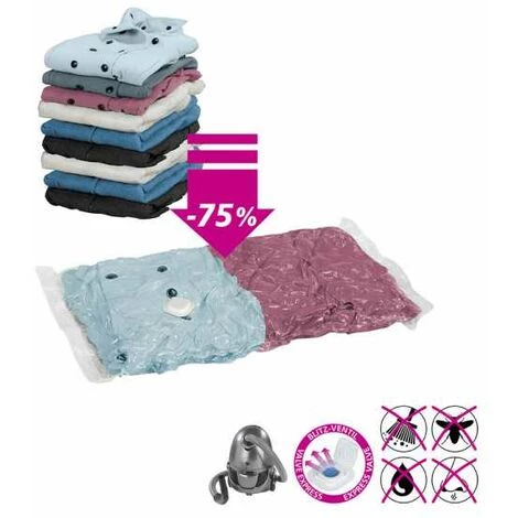 WENKO Housse De Rangement Sous Vide, Avec Valve Aspirateur, 75% D'économie De Place, Plastique, Lot De 6 Housse Sous Vide : 3 Housses 90x55 Cm Et 3 Housses 80x100 Cm, Transparent 4 WENKO Housse De Rangement Sous Vide, Avec Valve Aspirateur, 75% D'économie De Place, Plastique, Lot De 6 Housse Sous Vide : 3 Housses 90x55 Cm Et 3 Housses 80x100 Cm, Transparent – Image 2