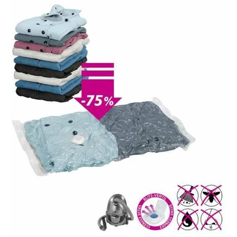 WENKO Housse De Rangement Sous Vide Spécial Valise, 75% D'économie De Place, Plastique, 3 Housses De 40x60 Cm, 2 Housses De 50x70 Cm Et Une Pompe, Transparent 4 WENKO Housse De Rangement Sous Vide Spécial Valise, 75% D'économie De Place, Plastique, 3 Housses De 40x60 Cm, 2 Housses De 50x70 Cm Et Une Pompe, Transparent – Image 2